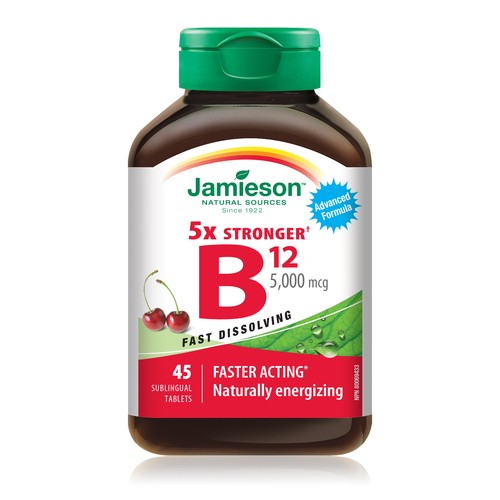 Jamieson Fast Dissolving B12 5000 mcg Supplement Tablets 45 Count