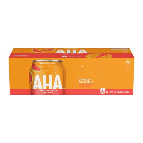 Aha Sparkling Water Orange Grapefruit Fridge Pack 12 x 355 ml (cans)