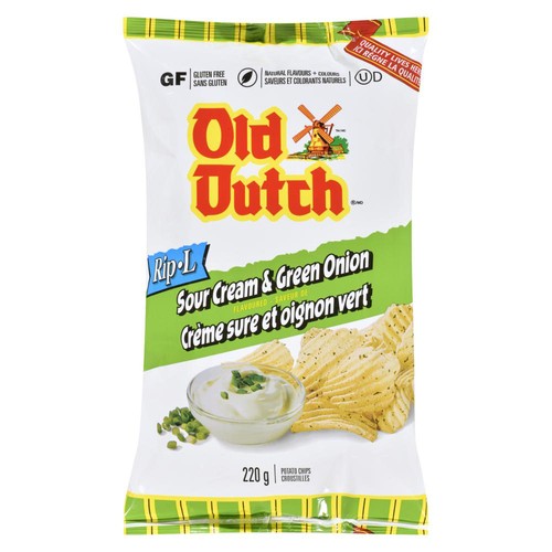 Old Dutch Rip-L Potato Chips Sour Cream & Green Onion 220 g