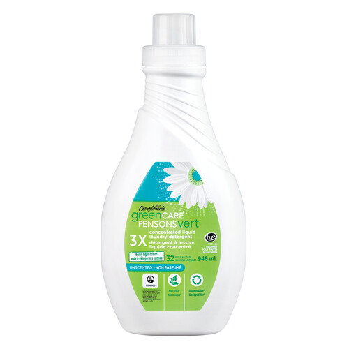 Compliments Green Care 3X Concentrated Liquid Laundry Detergent Unscented 32 Loads 946 ml