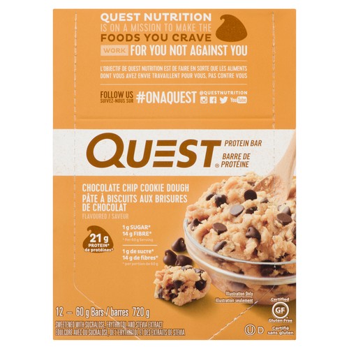 Quest Protein Bar Gluten-Free Chocolate Chip Cookie Dough 12 x 60 g