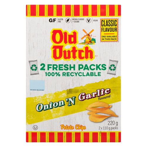 Old Dutch Gluten-Free Potato Chips Onion & Garlic 220 g