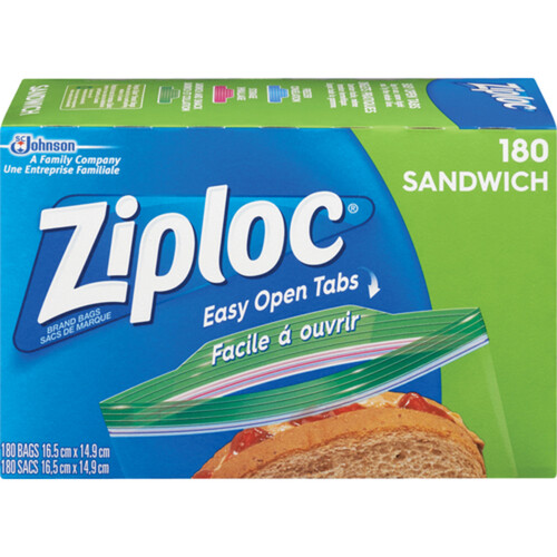 Ziploc Sandwich Bags Easy Open Tabs 180 Bags