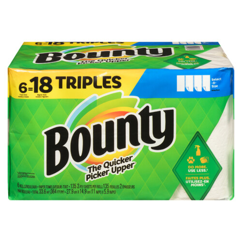 Bounty Select A Size Paper Towel 2-Ply 6 Triple Rolls x 135 Sheets 