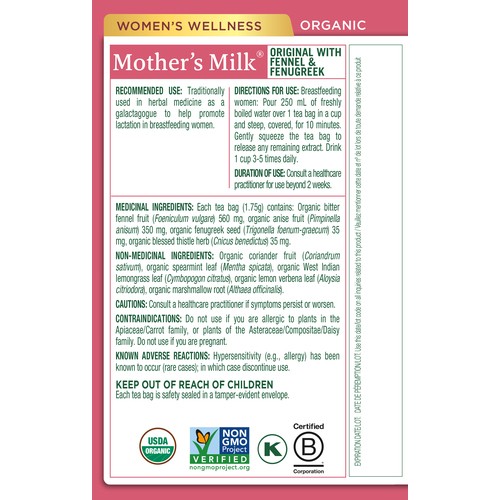 Traditional Medicinals Herbal Tea Mother's Milk 16 Tea Bags