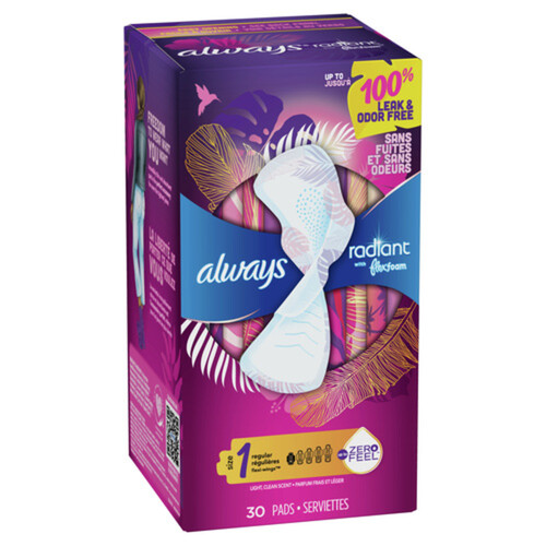 Always Radiant Infinity Pads Regular Size 1 With Wings 30 Count