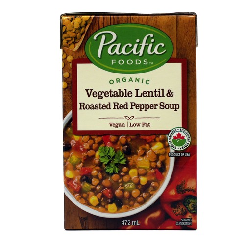 Pacific Foods Organic Vegan Vegetable Soup Lentil & Roasted Red Pepper 472 ml