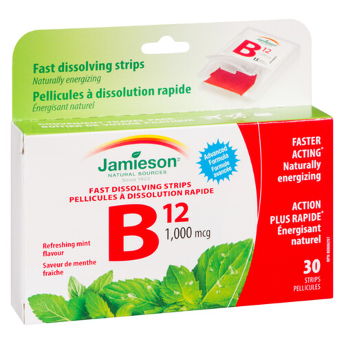 Jamieson Vitamin B12 Fast Dissolving Strips Mint 30 Count