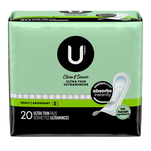 U by Kotex Clean & Secure Ultra Thin Pads Heavy Absorbency 20 Count - Voilà  Online Groceries & Offers