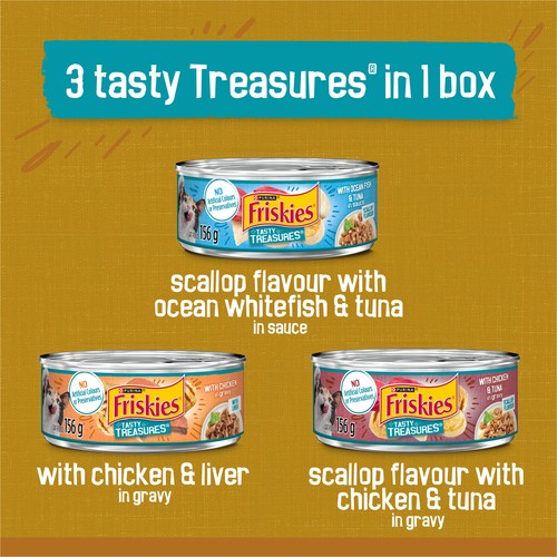 Friskies Tasty Treasures Wet Cat Food Mega Pack Chicken Tuna Ocean Fish Cheese 3.74 kg