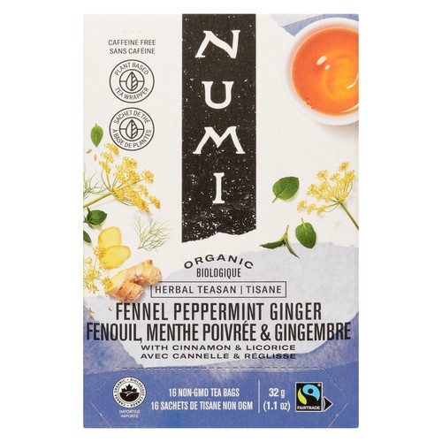 Numi Organic Herbal Teasan Fennel Peppermint Ginger 16 Tea Bags