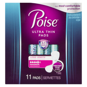 Poise Ultra Thin Maximum Absorbency Pads Long 11 Count - Voilà Online  Groceries & Offers