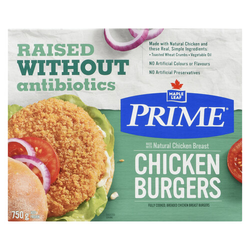 Maple Leaf Prime Frozen Chicken Burgers Raised Without Antibiotics 750 g