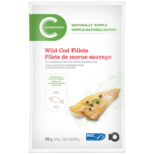 Compliments Naturally Simple Frozen Wild Cod Fillets 400 g