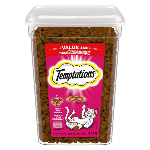 Temptations Adult Cat Treats Hearty Beef Flavour Tub 454 g