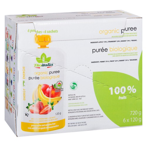 Bioitalia Organic Puree Apple Strawberry Banana 6 x 120 g
