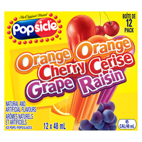 Popsicle Ice Pops Orange Cherry Grape 12 x 48 ml 