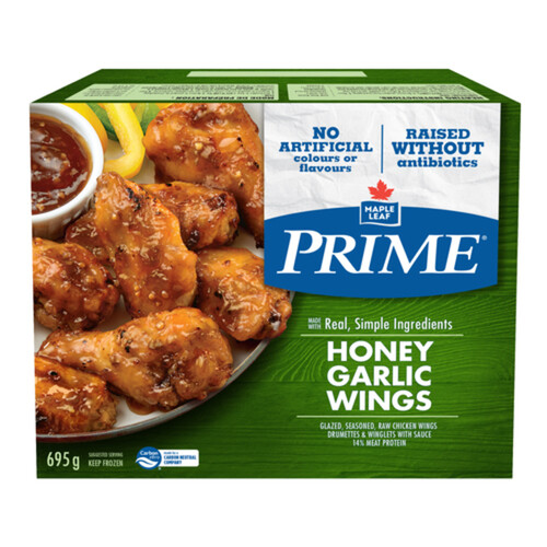 Prime Frozen Chicken Wings Honey Garlic Raised Without Antibiotics 695 g