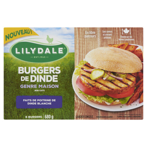 Lilydale Homestyle Uncooked Frozen Turkey Burgers 680 g