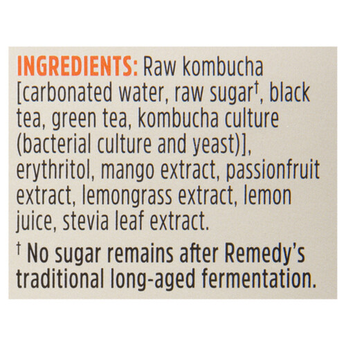 Remedy Kombucha No Sugar Mango Passion 4 x 330 ml (cans)