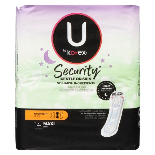 Kotex Clean & Secure Maxi Pads Overnight Without Wings 14 Count