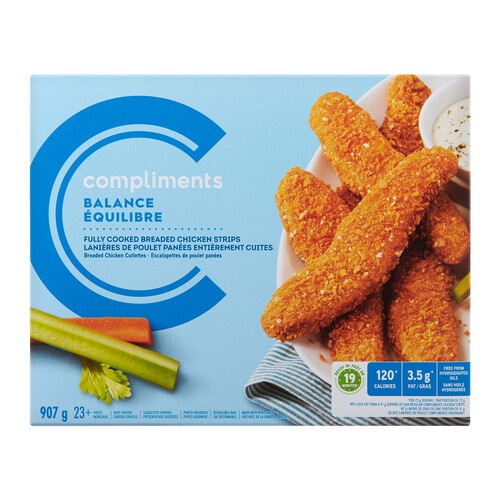 Compliments Frozen Balance Fully Cooked Chicken Strips 907 g