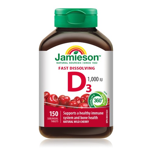Jamieson Vitamin D3 Fast Dissolving Tablets Natural Wild Cherry 150 Count