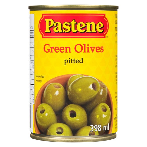 Pastene Canned Pitted Olives Green 398 ml