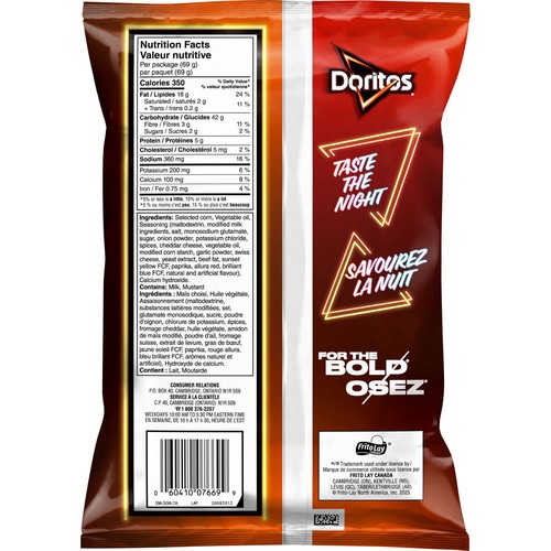 Doritos Late Night Sizzlin' Tortilla Chips Cheeseburger Flavoured 69 g