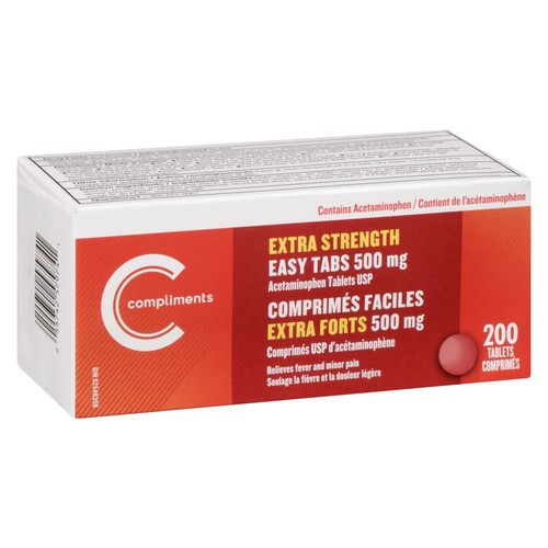 Compliments Acetaminophen Tablets Extra Strength Easy Tabs 500 mg 200 Count