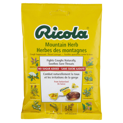 Ricola Lozenges No Sugar Added Cough Suppressant Original Mountain Herb 19 EA 75 g
