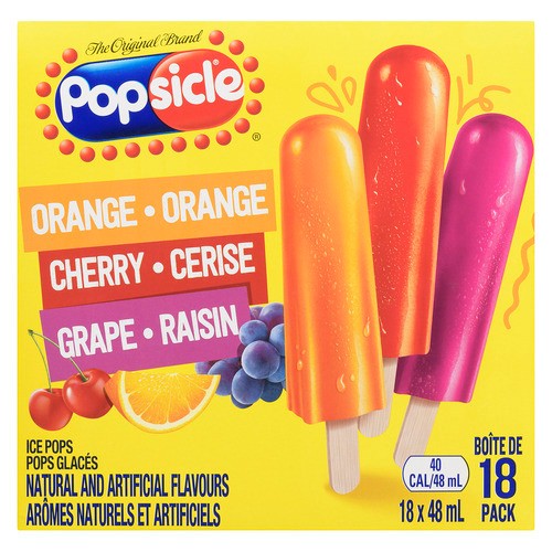 Popsicle Ice Pops Orange Cherry Grape 18 x 48 ml