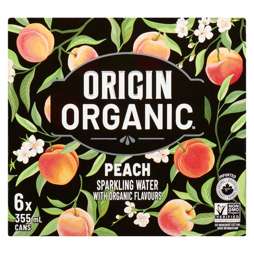 Origin Organic Sparkling Water Peach 6 x 355 ml (cans)
