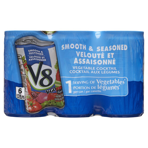 V8 V-Go Vegetable Cocktail Juice Smooth & Seasoned 6 x 156 ml (can)