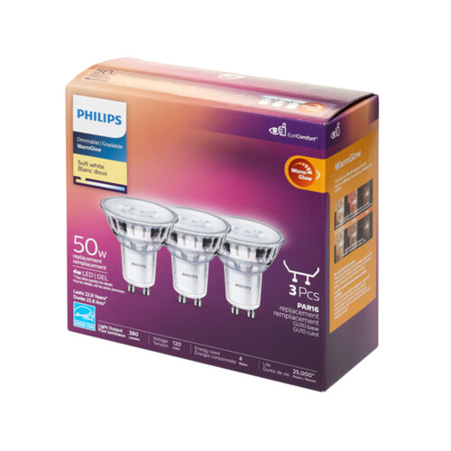 Philips Light Bulbs LED 50W GU10 Dimmable Warm Glow 3 EA