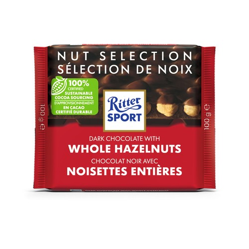 Ritter Sport Dark Chocolate Bar With Whole Hazelnuts 100 g
