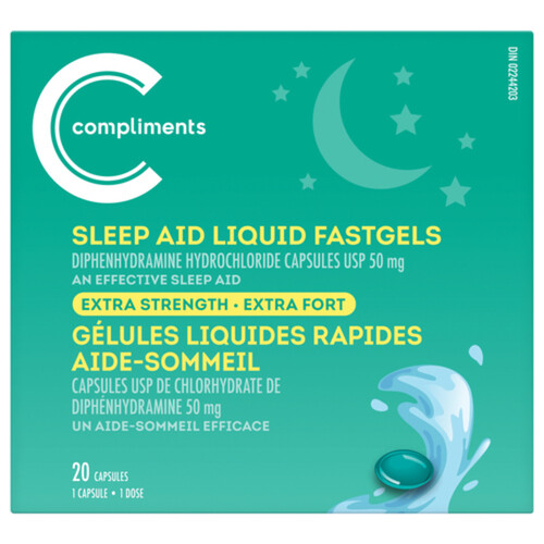 Compliments Sleep Aid Liquid Fast Gels Extra Strength 20 Capsules 