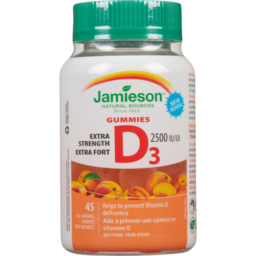 Jamieson Vitamins D3 2500 IU Extra Strength Gummies Juicy Peach 45