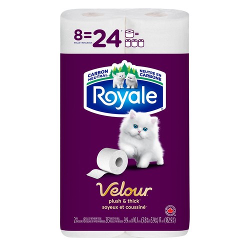 Royale Velour Toilet Paper 2-Ply 8 Rolls x 213 Sheets