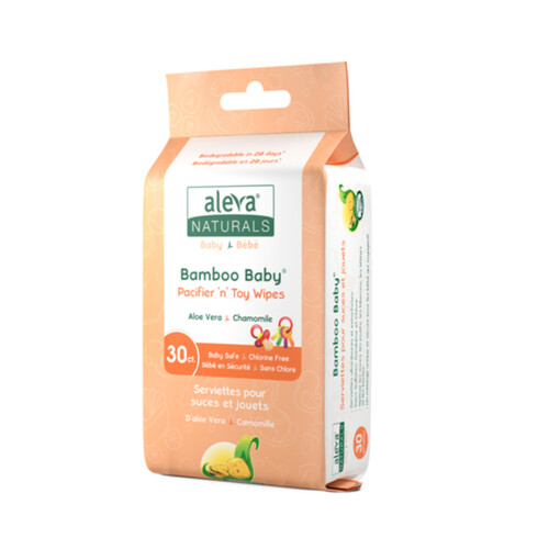 Aleva Naturals Bamboo Wipes Pacifier & Toy 30 Count