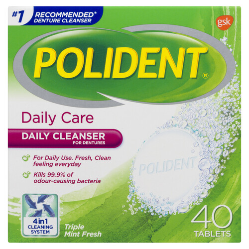 Polident Daily Care Tablets Denture Cleanser 40 EA