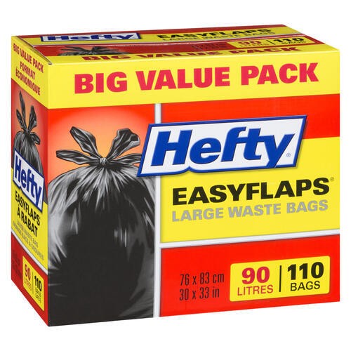 Hefty Easy Flap Waste Bags Black 90L Large 110 Count