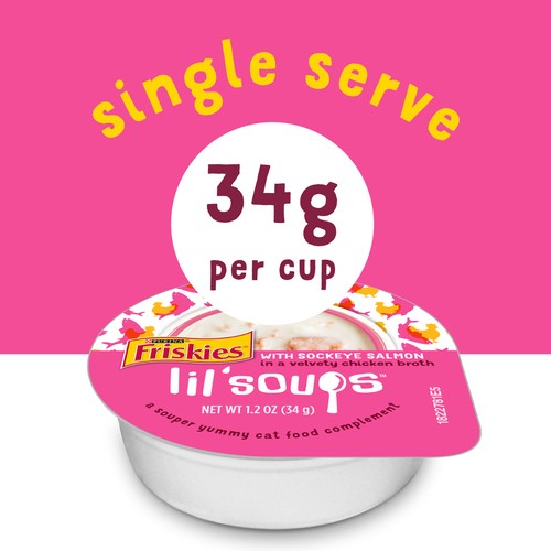 Friskies Lil' Soups Cat Food In Velvety Chicken Broth Sockeye Salmon 34 g
