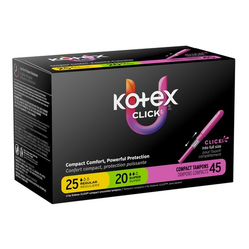 U by Kotex Click Compact Tampons Regular And Super Unscented 45 Count