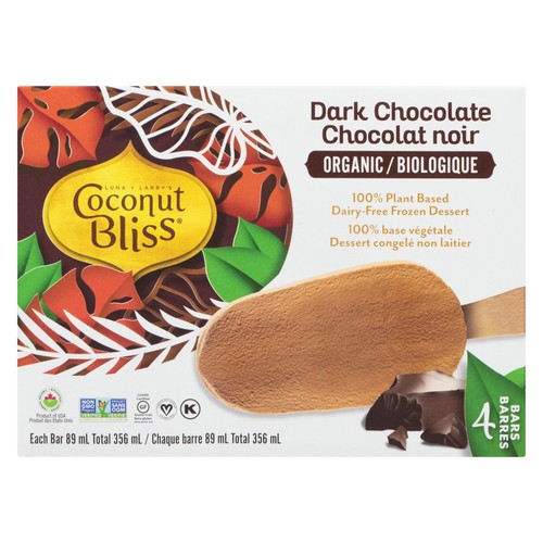 Coconut Bliss Organic Non-Dairy Frozen Dessert Bars Dark Chocolate 292 g
