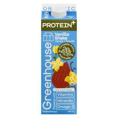 Greenhouse Plant Based Beverage Organic Protein+ Shake Vanilla 900 ml