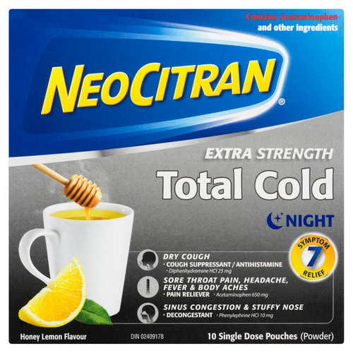 NeoCitran Total Cold Night Extra Strength Honey Lemon Powder 10 EA