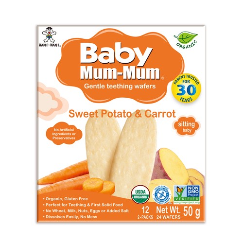 Hot Kid Baby Mum-Mum Organic Gentle Teething Wafers Sweet Potato & Carrot 50 g