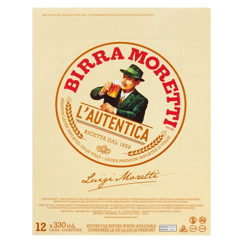 Birra Moretti Beer Premium Lager 12 x 330 ml (cans)