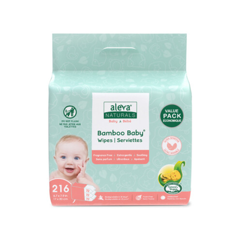 Aleva Naturals Bamboo Baby Wipes Ultra Sensitive Value Pack 216 Count